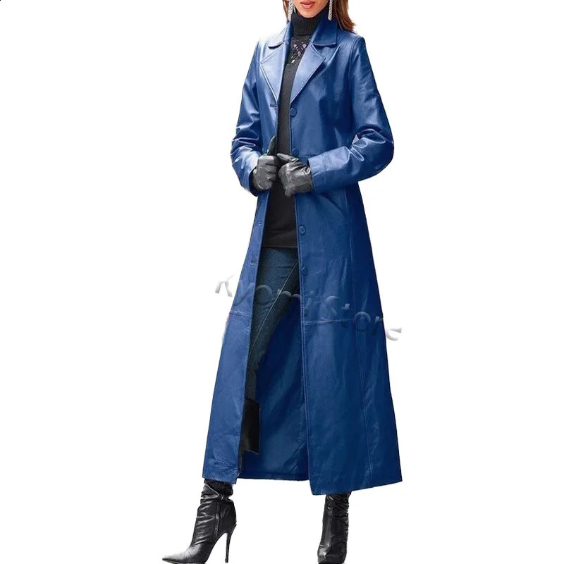 Veste en simili cuir pour femme vêtements longs Streetwear couleur unie Steampunk gothique revers motard S5XL femme Trench Coat 231214