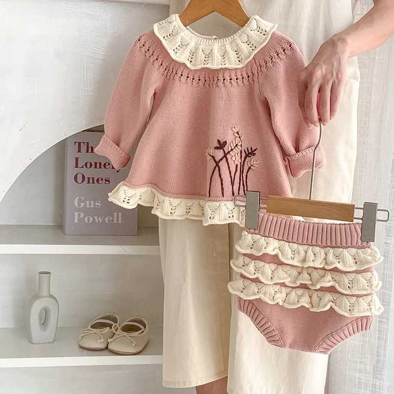 의류 세트 Milancel Baby Sweaters 유아 여자 풀오버 및 꽃 반바지 Girls Suit R231215