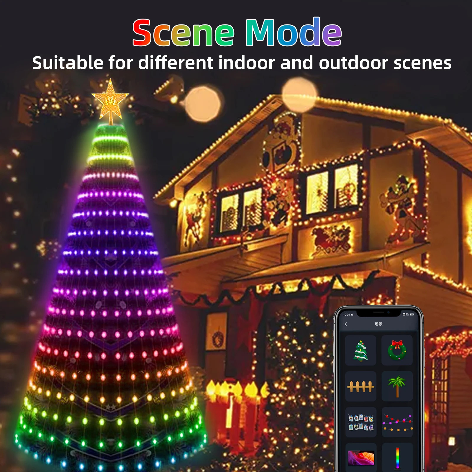 その他のイベントパーティーサプライズスマートRGBクリスマスツリーライトフェアリーLEDスターストリングウォーターフォールアプリBluetooth Yard Holiday Music Rhythm Lights RGB LED XMAS 231214