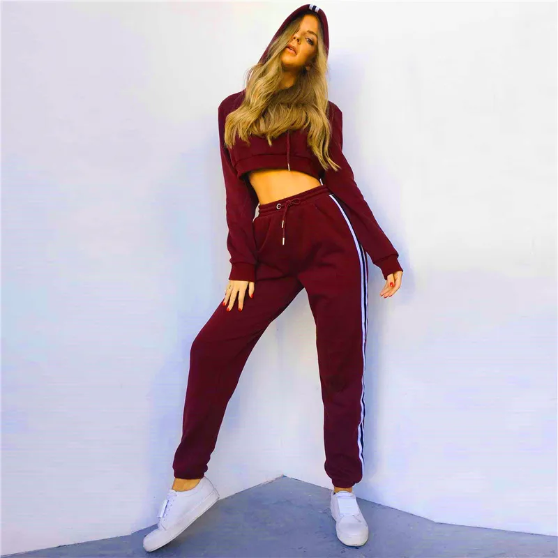 Women Ladies Tracksuit Crop Hoodies Sweatshirt Pants Sports Running Sets Sports Wear Fitness Clothing Female Trainning Set T200601