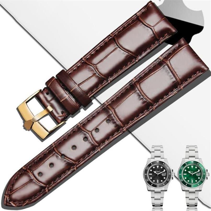 Uhrenarmbänder Glattes Echtlederarmband 17 19 20 21 mm Blau Braun Schwarz Kalbslederarmband für RX Date-just GMT CROWN Logo268s