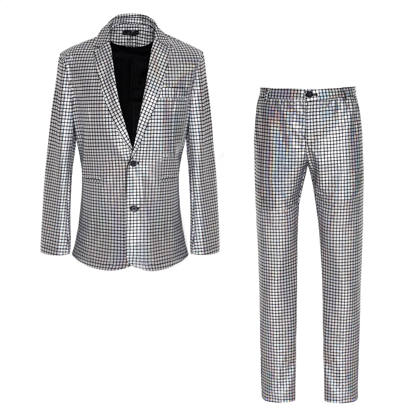 Abiti da uomo Blazer Abiti da uomo 2 pezzi Set colorato Moda discoteca Costume Homme Paillettes Blazer e pantaloni Completo Nightclub Prom Party Set giacca maschile 231214