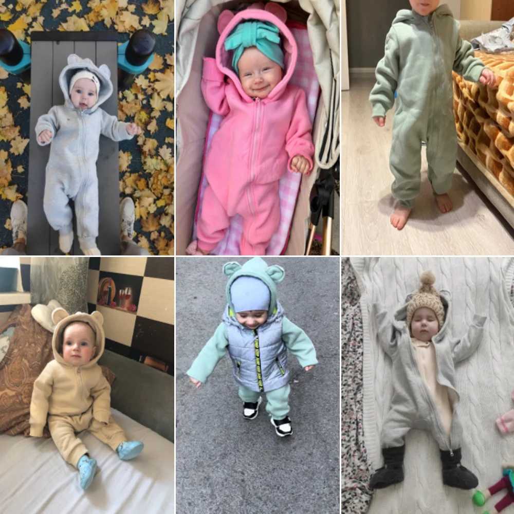 Barboteuses Nouveau body pour nouveau-né barboteuses bébé garçons filles vêtements à manches longues solide sweats à capuche ours combinaison Costume infantile Onesies 3M-24ML231114