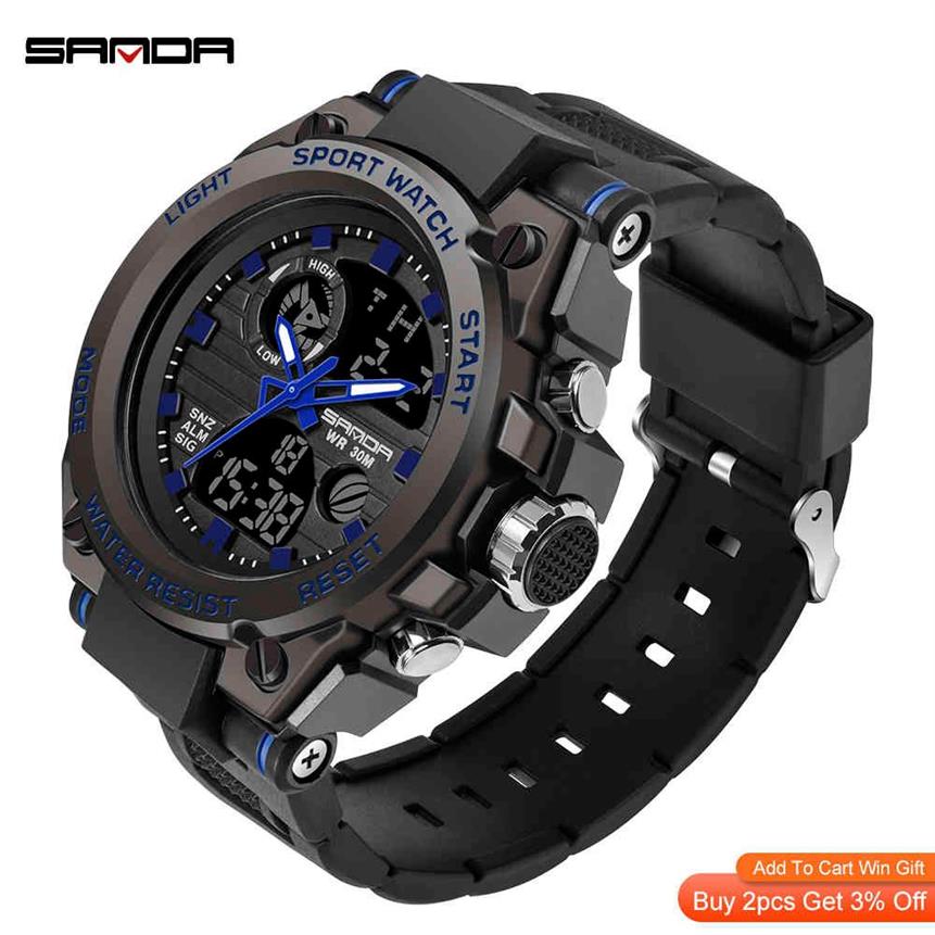 Sanda relógios masculinos preto esportes relógio led digital 3atm à prova dwaterproof água relógios militares s thock relógio masculino relogios masculino 210261v