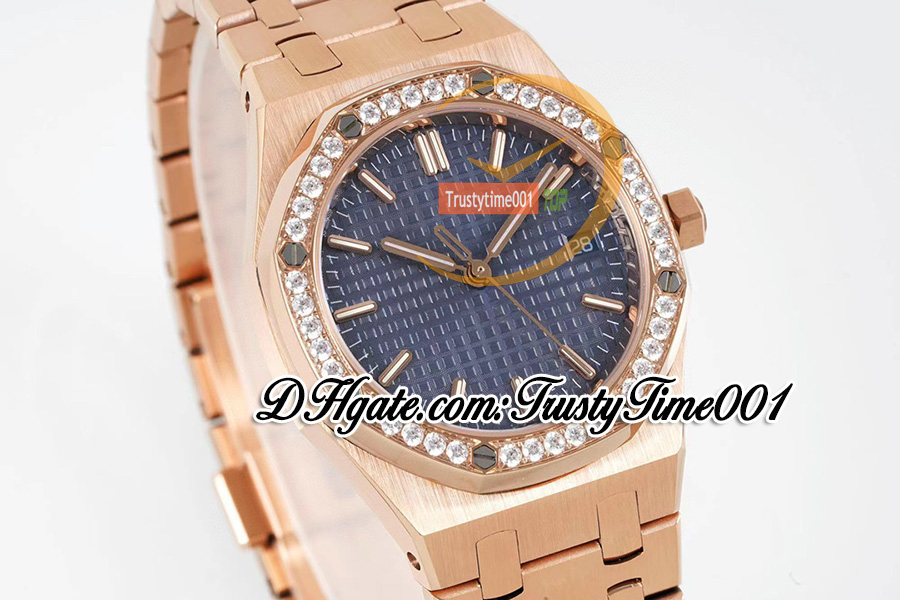 BFF 34mm 77451 A5800 Automatic Ladies Watch 50th Anniversary Diamonds Bezel Rose Gold Blue Textured Dial Stainless Bracelet Super Edition trustytime001Watches