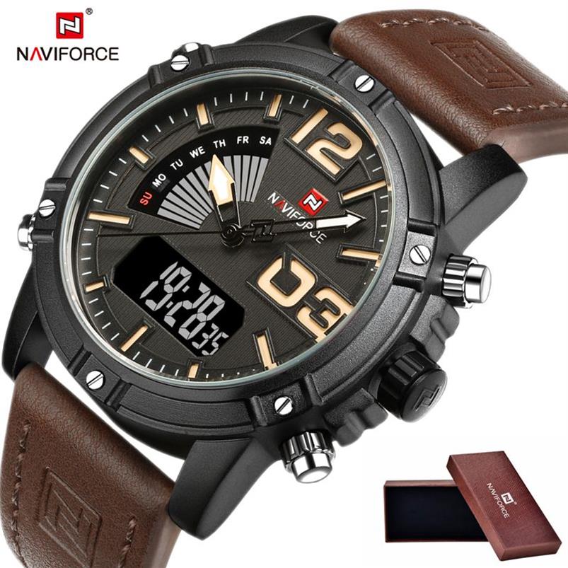 New Naviforce Fashion Men's imperméable uniforme de sports montre le quartz en cuir numérique Relogie Masculino ME247i