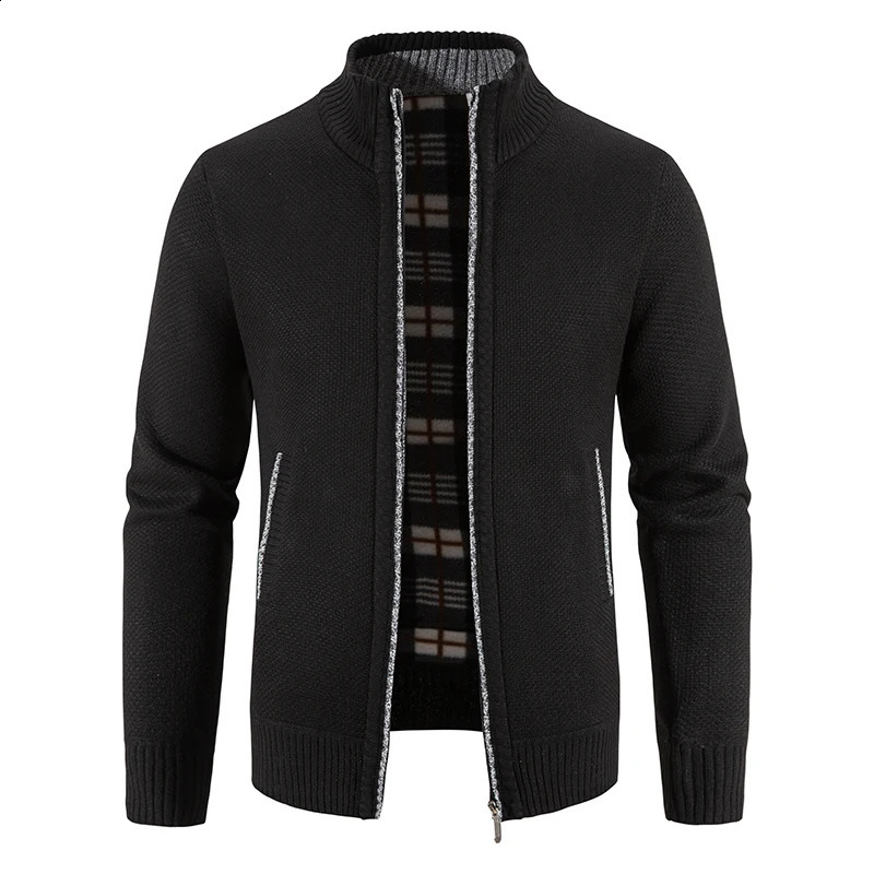 Men's Sweaters Men's Cardigan Solid Color Fleece Cardigan Zipper Knitted Jacket Sweater Winter Fleece Warm Skirt 231214