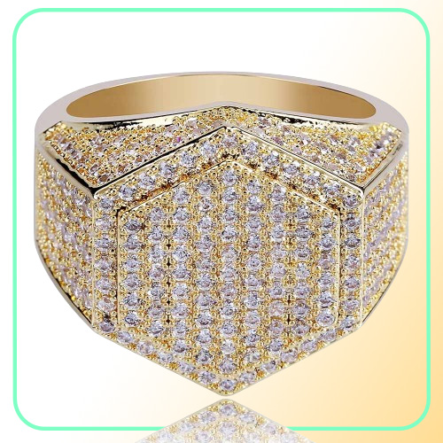 Hip Hop Cube Diamond Copper Gold Silver Color Plated Iced Out Micro Pave Cubic Zircon Ring for Mens Women Jewelry Rings278f5416632