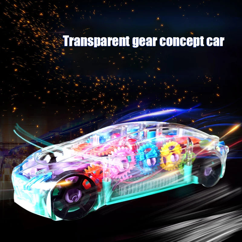 Bébé musique jouets sonores enfants clignotant voiture de course électrique lumière transparente coloré LED engrenage mécanique véhicule modèle lumineux enfants cadeau 231214