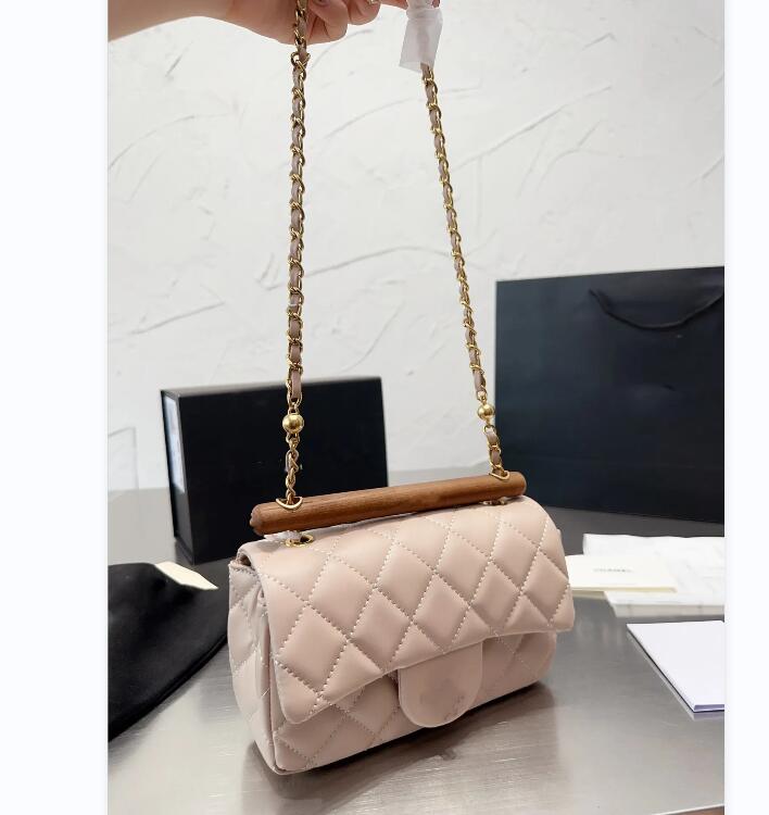 Trähandtag CF Women Bags Fashion Shopping Satchels axelväskor äkta läderkedja klaff crossbody messenger väskor lyxdesigner purses plånbok portfölj