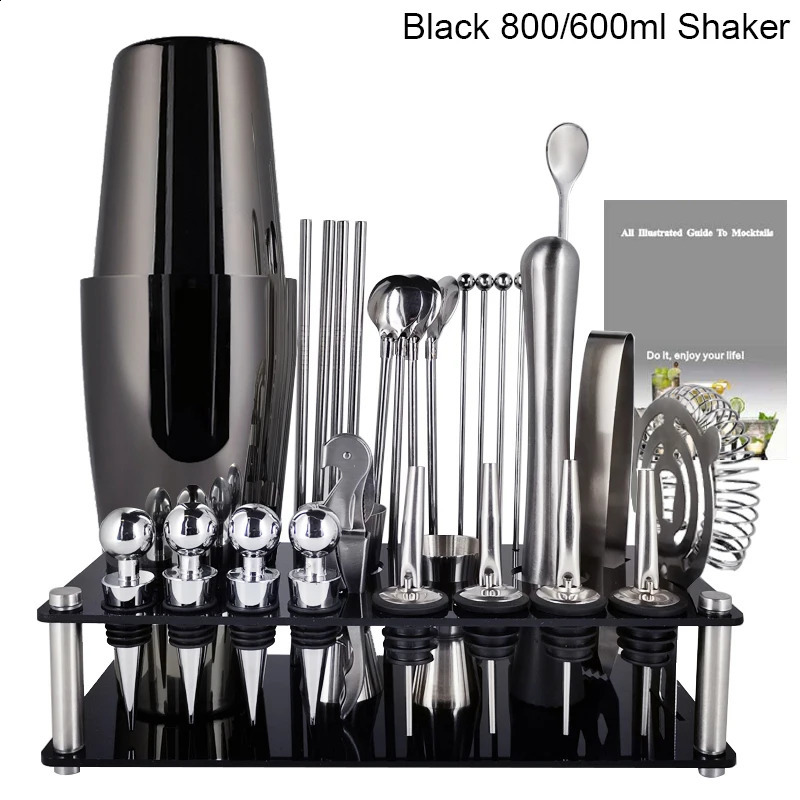 Bar Tools 28-teiliges Premium-Shaker-Bargeschirr aus Edelstahl für die Bar 550/600/750/800 ml Boston Cocktail-Shaker-Set Barkeeper-Set inklusive Shaker-Löffel 231214