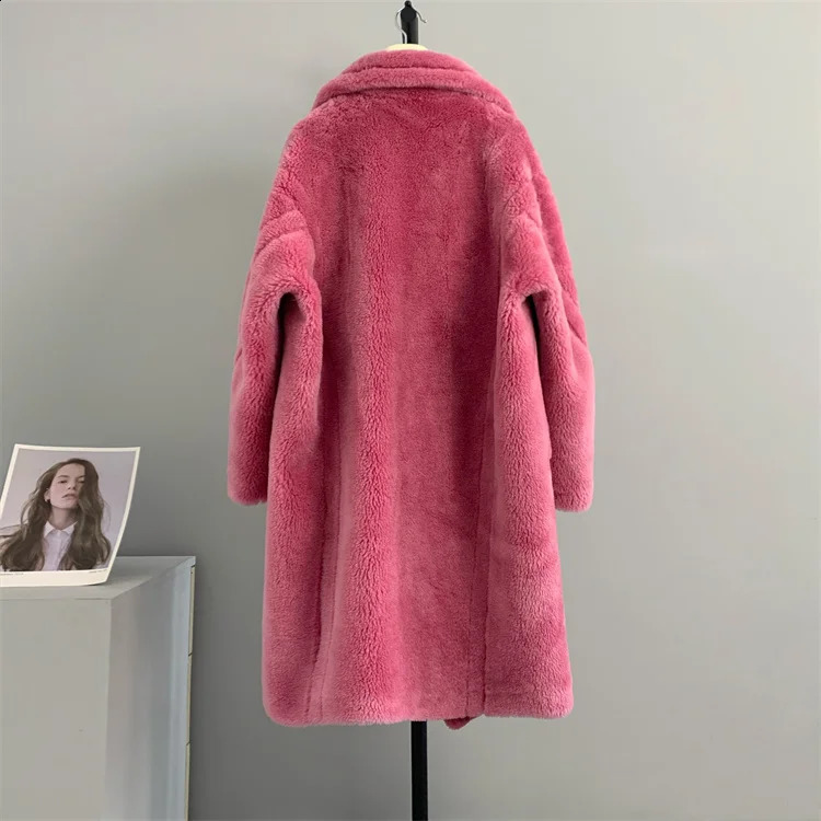 Bont voor dames Winterjas van imitatiebont Echte bontjas voor dames 100% wollen geweven stof Dikke warme bovenkleding Oversized mode Street chic Teddybeerjassen 231214