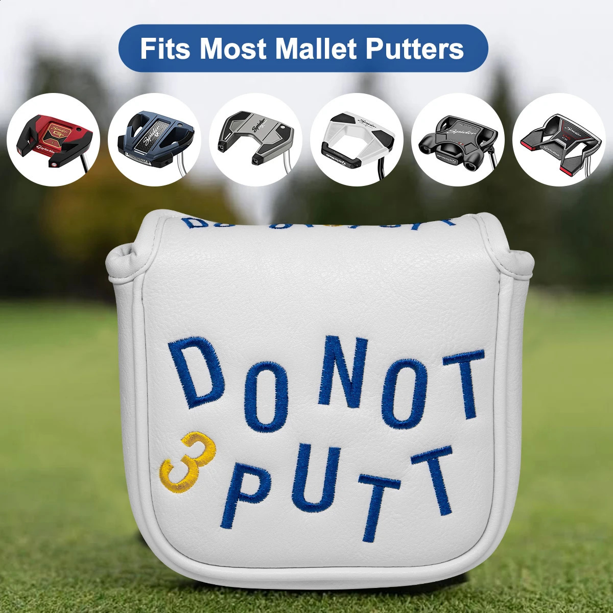 Inne produkty golfowe Not 3putt Golf Mallet Putter Cover White Premium Skórzowy golf na głowę Mallet z magnetycznym zamknięciem Elegancki haft 231214