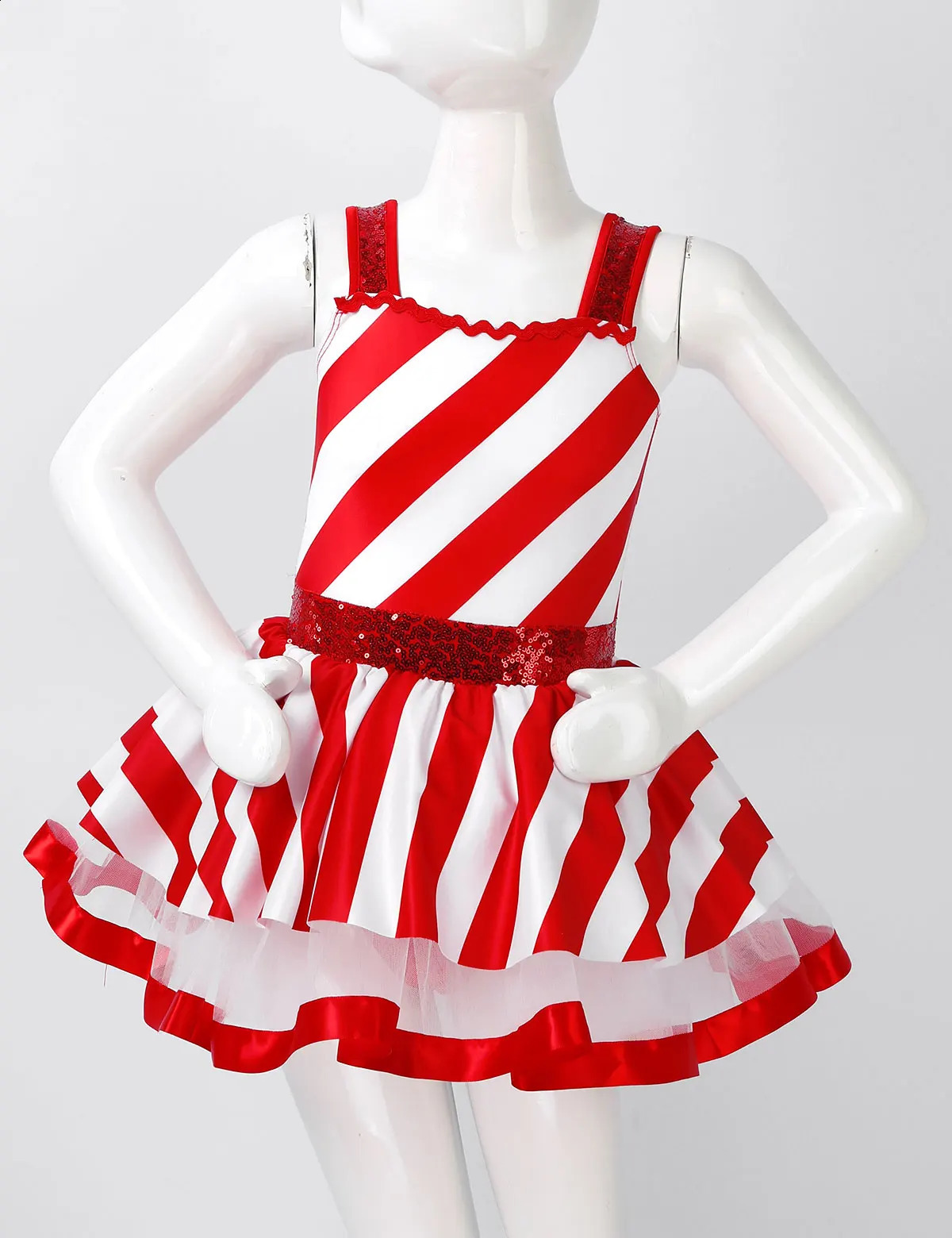 Robes de fille Enfants Filles Candy Cane Mme Santa Claus Costume Brillant Paillettes De Noël Danse Figure Patinage Sur Glace Tutu Robe Justaucorps Dancewear 231214