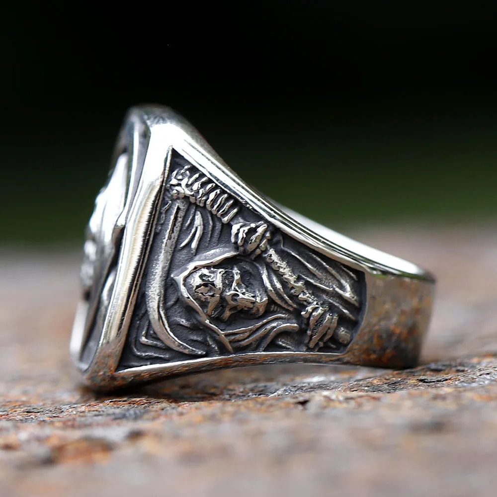 Trouwringen Retro Heren 316L Roestvrij Stalen Ring Heren Death Sikkel Dominerende Schedel Ring Heren Hip Hop Punk Partij sieraden Geschenken 231214