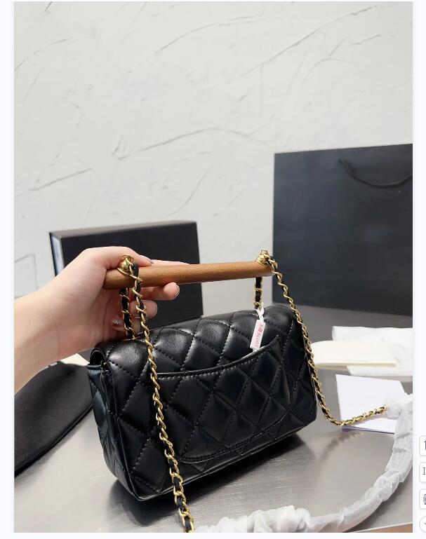 Trähandtag CF Women Bags Fashion Shopping Satchels axelväskor äkta läderkedja klaff crossbody messenger väskor lyxdesigner purses plånbok portfölj
