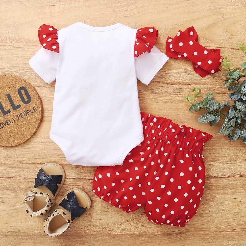 Ensembles de vêtements 0-18 mois nouveau-né bébé fille mignon à pois tenue d'été ensemble à manches courtes body + pantalon + bandeau enfant en bas âge filles vêtements R231215