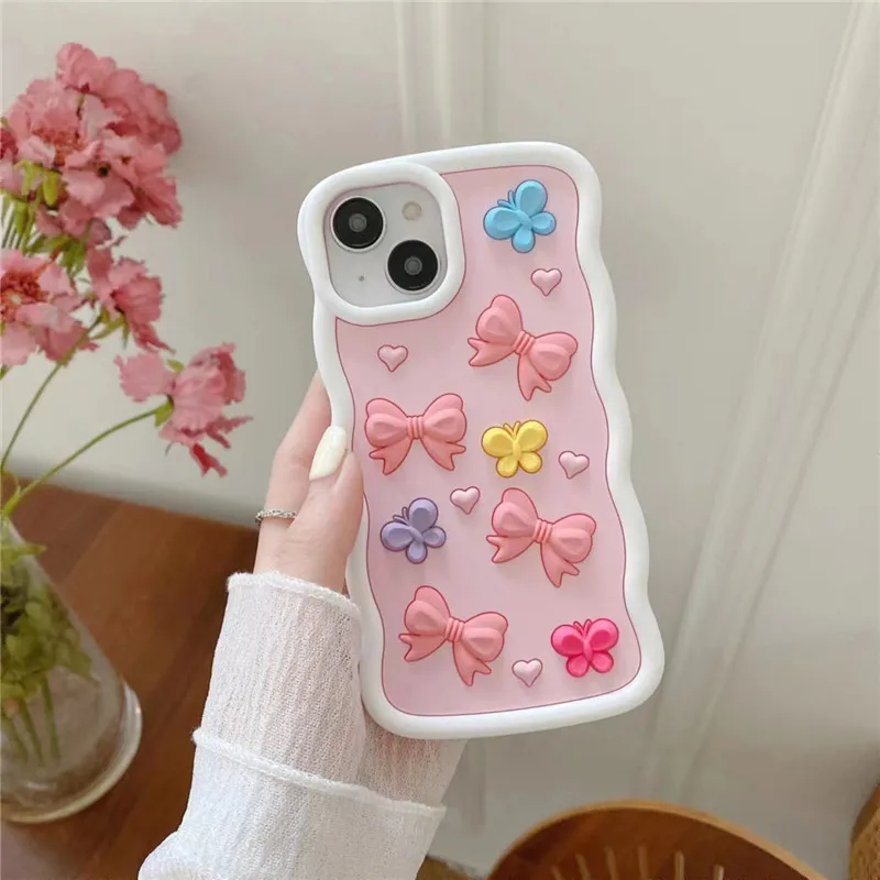 Koreańskie cukierki kolor słodki Bowknot Pink Case for iPhone 15 14 12 I11 13 Pro Max 14pro Girl Prezent Soft Silikon Luksusowy telefon