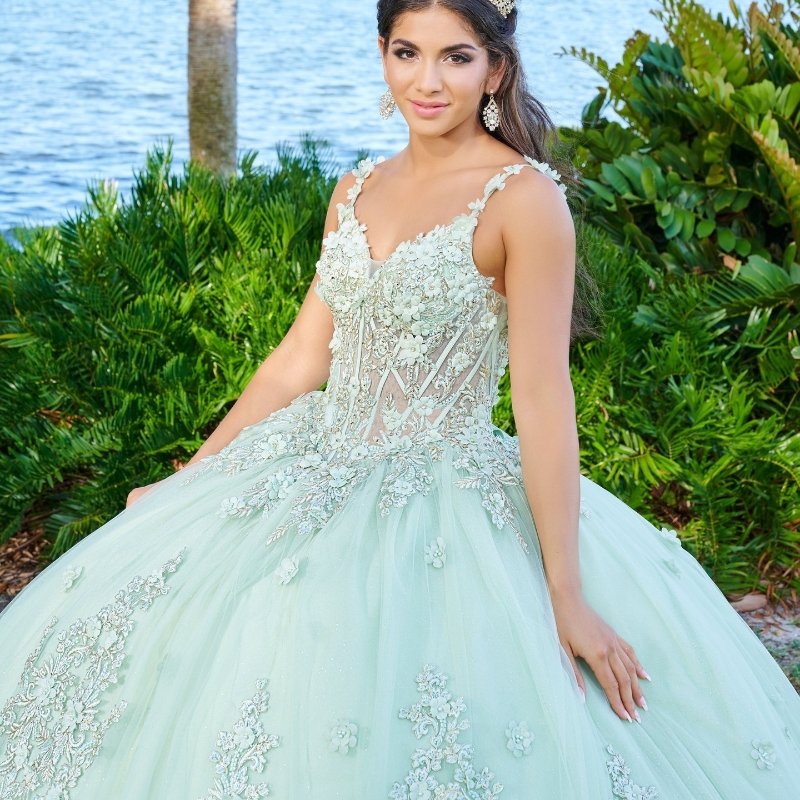 Mintgrüne Prinzessinnenkleider für Quinceanera, Applikation, Spitze mit Umhang, Ballkleid, süße 16-Kleider, Gala, Vestido de 15 Jahre