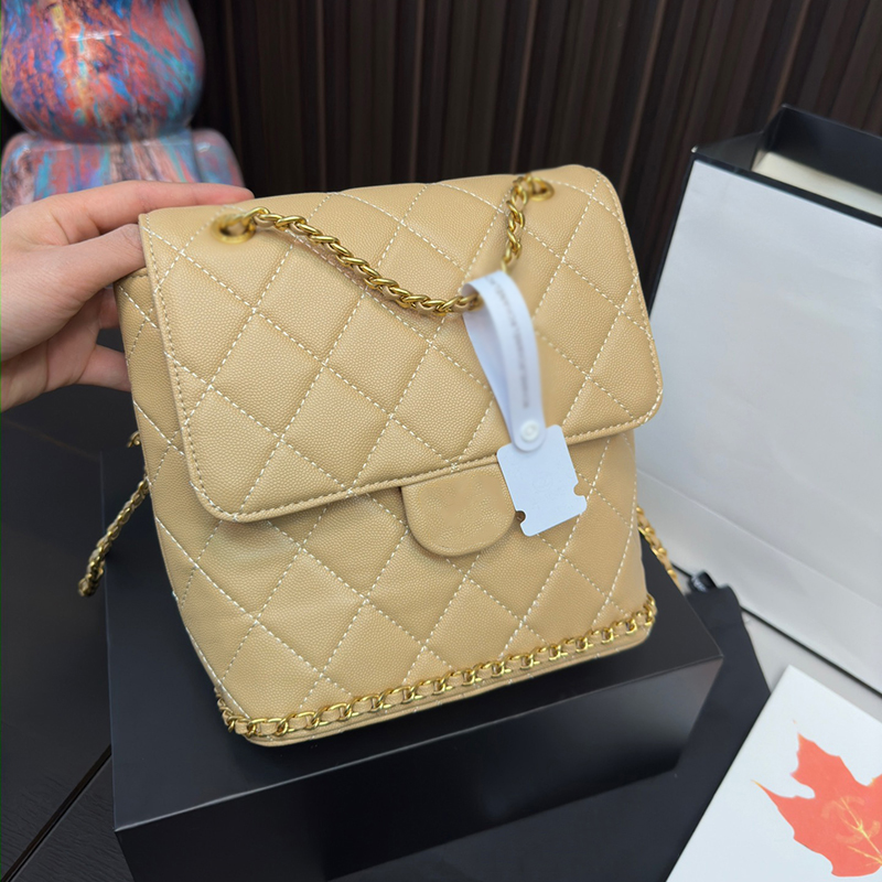 23 yeni Fransız ünlü moda tasarımcı çantası kadınlar lüks klasik elmas kafes zincir omuz çantası 24c orijinal deri kadın sırt çantası yüksek kaliteli kova çantası