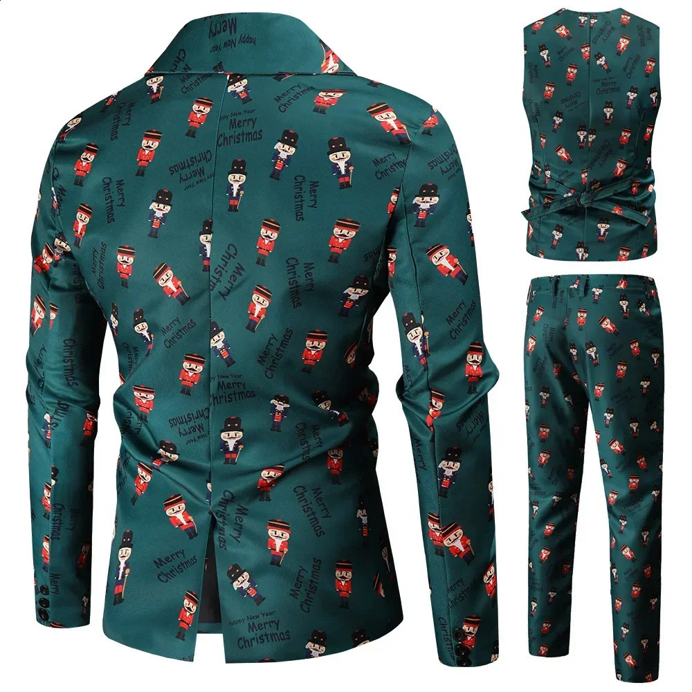 Herenpakken Blazers Hoge kwaliteit Mannen Casual Pak Blazer Vest Broek Kerstprint Straat Hiphop Mode Slanke Banket Party Mannen Pakken 231214