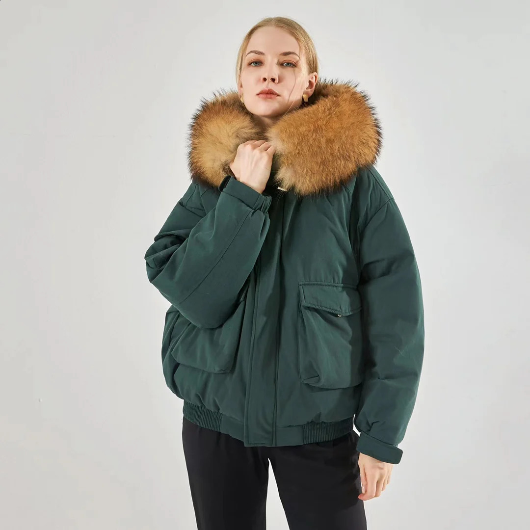 Mulheres Down Parkas Annsirgra Winter Bomber Jacket Mulheres Casaco Branco Duck Down Jacket Super Grande Real Raccoon Fur Collar Destacável Moda Quente 231214