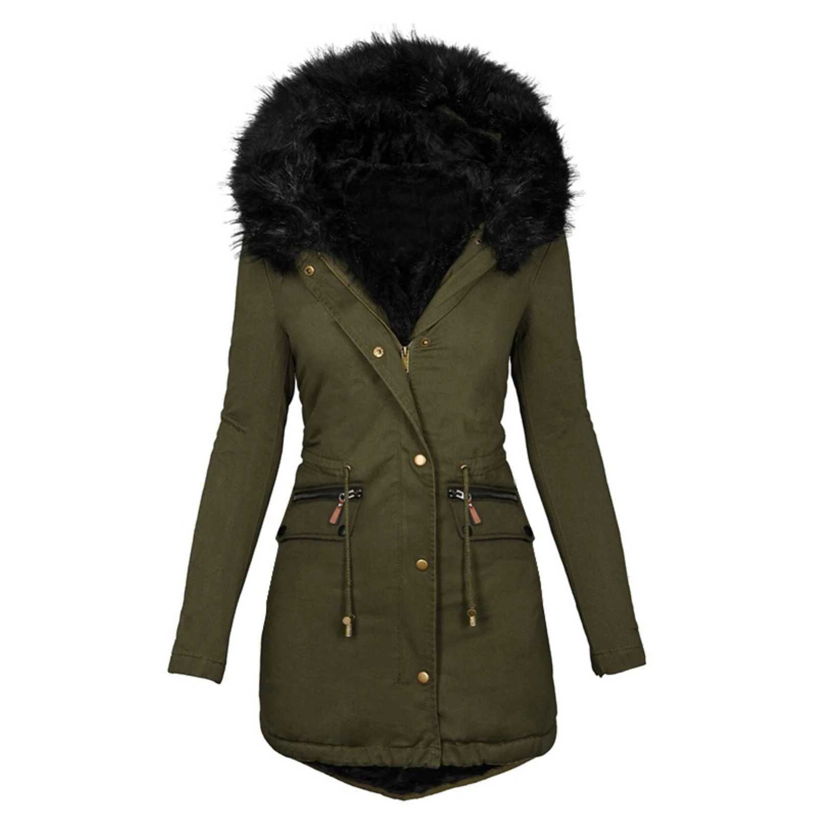 Mulheres para baixo parkas jaqueta de inverno feminino para baixo casaco feminino gola de pele feminino inverno manga longa capuz de pele sintética de comprimento médio casaco quente parka neve outerwearl231215