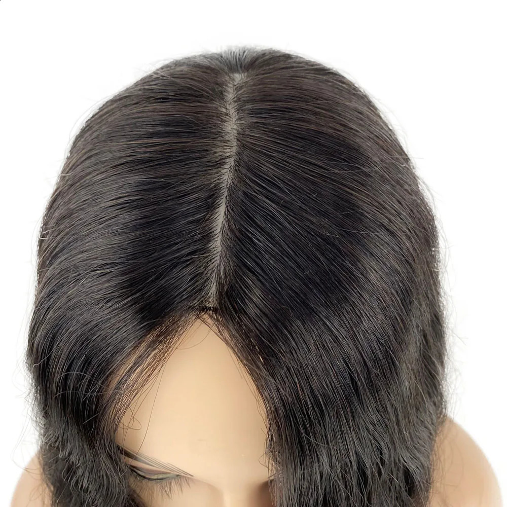 Perruques en dentelle Virgin European Human Hair Topper Base de la peau 15x15 cm 4 clips en pièce de vague lâche pour les femmes respirant toupet haut en soie 231214