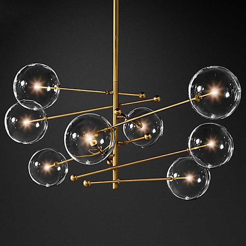 2020 design moderno lampadario a sfera in vetro 6 teste lampada a bolle di vetro trasparente lampadario soggiorno cucina oro nero luce fixtu211t