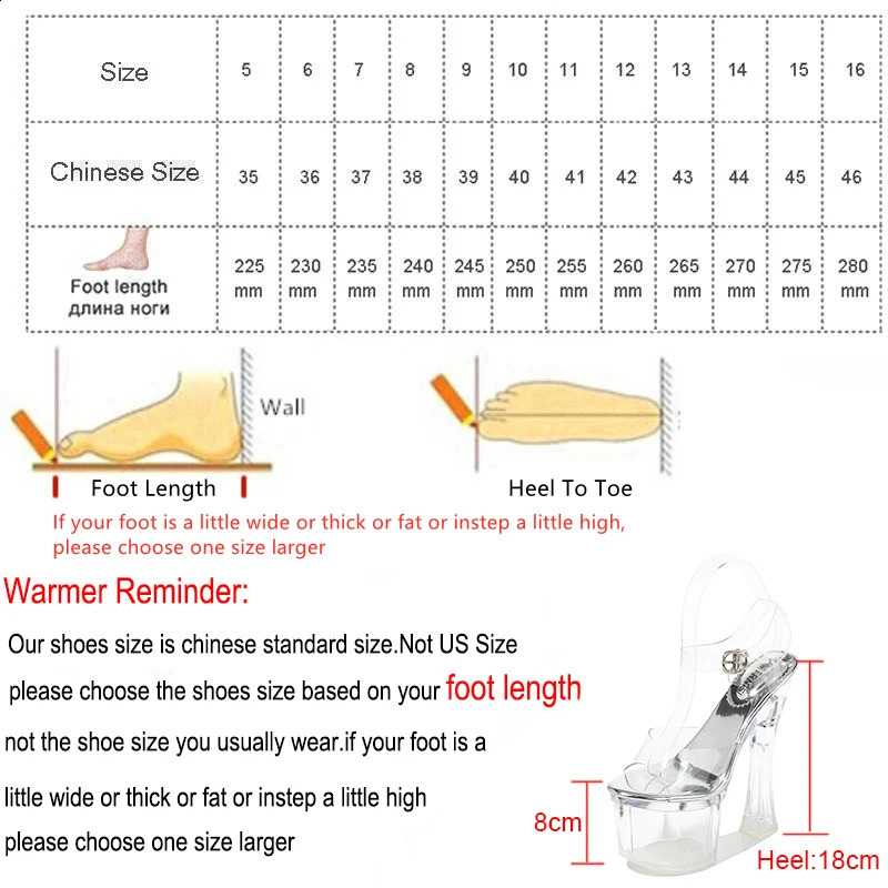 드레스 슈즈 여성 두꺼운 힐 8cm 하단 대형 크기 슈퍼 하이 18cm 투명 모델 캣워크 폴 댄스 패션 기질 231214