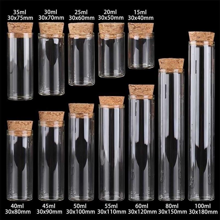 15 ml, 25 ml, 30 ml, 35 ml, 40 ml, 45 ml, 50 ml, 55 ml, 60 ml, 80 ml, 100 ml, kleines Reagenzglas aus Glas mit Korkverschluss, Flaschen, Gläser, Fläschchen, 24 Stück, 22010236Z