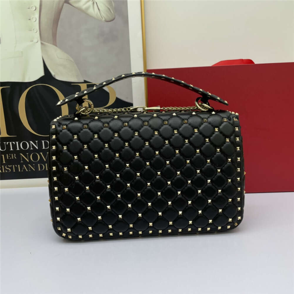 Sac simple rivet en cuir Vallen Sacs à tendance polyvalente chaîne de petite carrée fashion femme mouton de diamant épaule en diamant