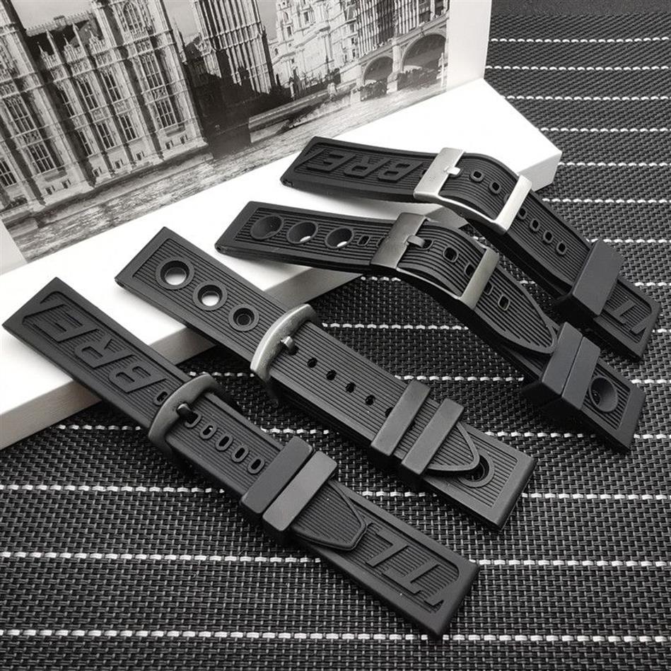 Silikon gummi tjött band 22mm 24mm svart klockrem för navitimer Avenger Breitling333h