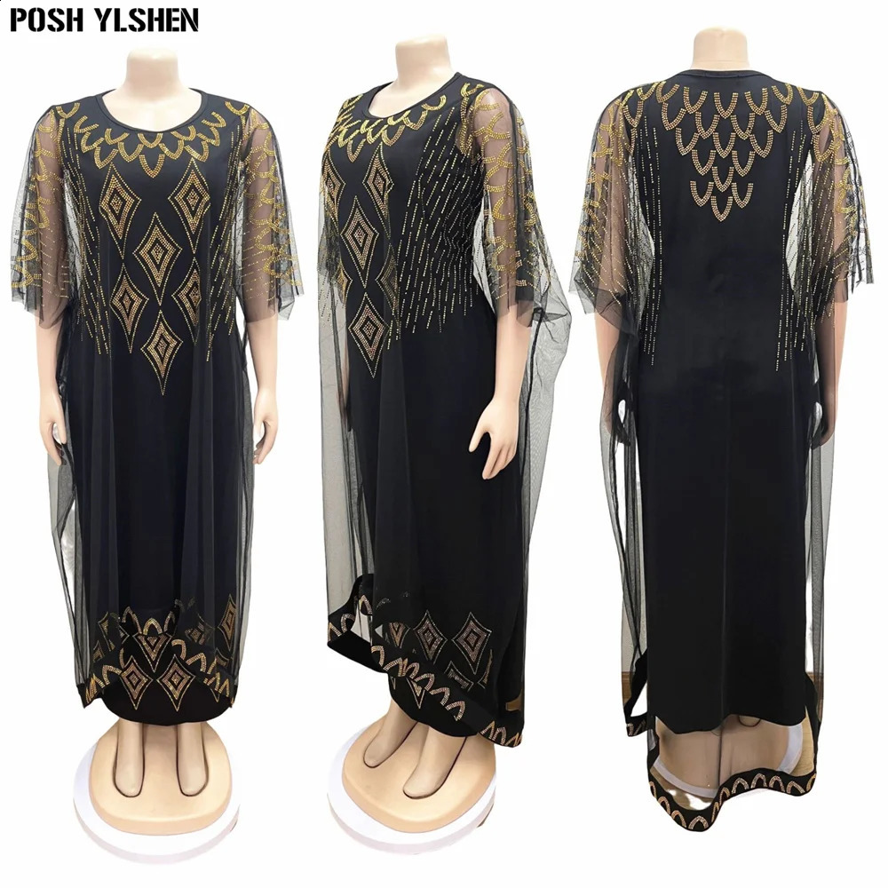 Roupas étnicas Falsas Duas peças vestidos africanos para mulheres tradicionais malha nigeriana Diamond caftan vestido abaya robe musuman feminino desgaste 231214