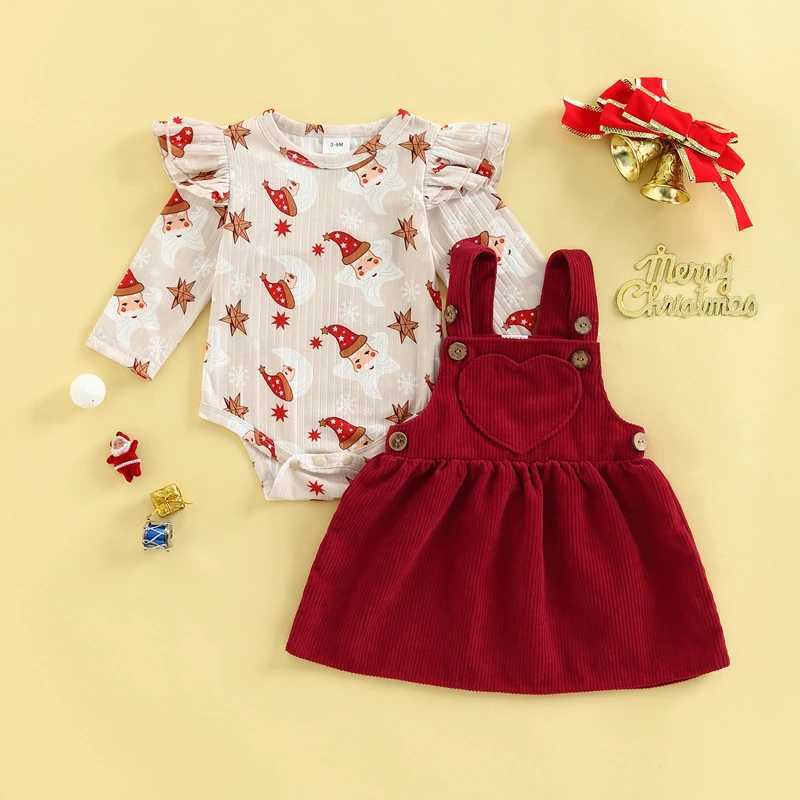 Kleidungssets Neugeborenes Baby Mädchen Weihnachtsoutfit Weihnachtsmann Langarm Strampler Rock Kleid Set Cordoverall Weihnachtskleidungsset