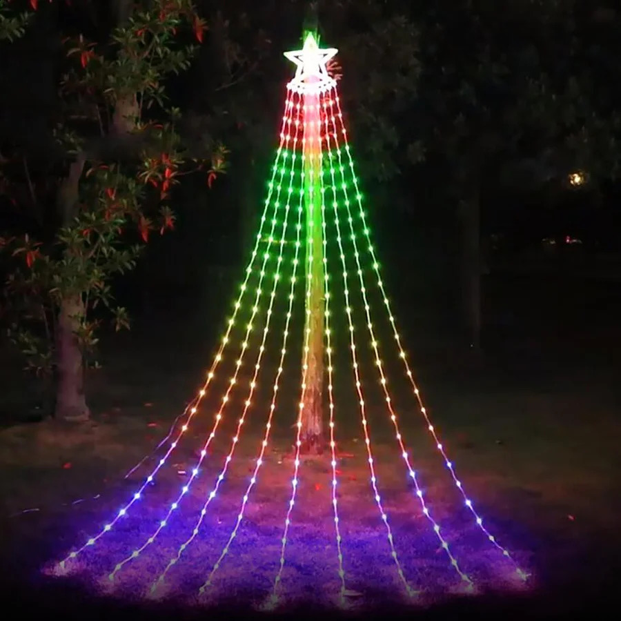 Andra evenemangsfestleveranser 304Led Smart Christmas Tree String Light With Star Topper App Control Fairy String Lights Navidad Garland Outdoor Decor 231214