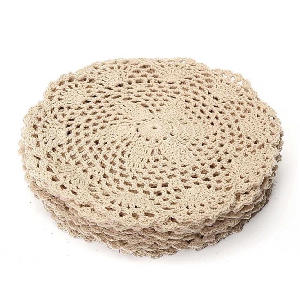vintage tapis de coton rond main crochet dentelle napperons fleurs dessous de verre table de ménage décoratif artisanat accessoires T2005254b