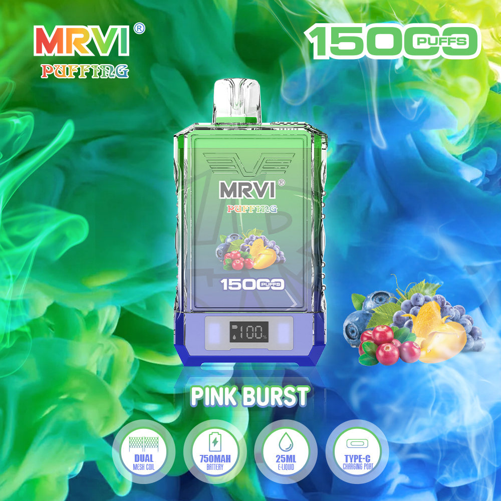 Orijinal Puff 15000 MRVI PUFFING 15K Puffs Teslim edilebilir Vape Kalem E Sigara Kiracı Dijital Kutu Şarj Edilebilir 750mAh Pil 25ml Pod Büyük Vapor Cihaz