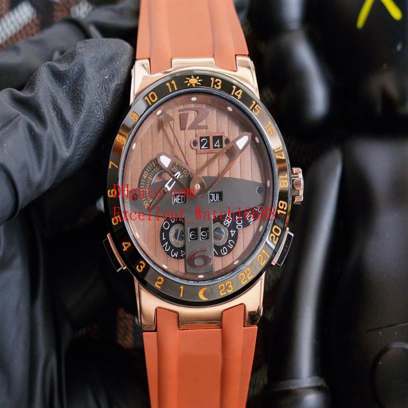 Fashion Mens Wristwatches 43 mm 326-00 18k Rose Gold Automatic Mechanical El Toro Perpetual Calendar GMT MULTI-FUNCTIONS259e