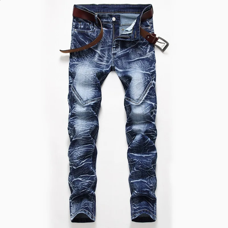 Jeans para hombres Snow Washed Patchwork Recto Elástico Plus Tamaño Vintage Parche Slim Denim Largo Blanco Algodón Hombres Jean Pantalones 231214