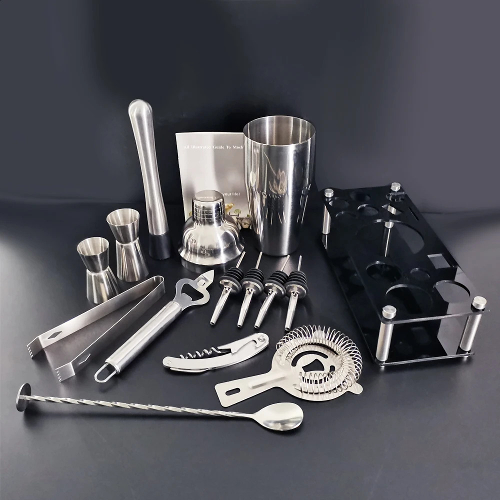 Bar-Tools, 13 Stück, 750 ml/25zo, Cocktail-Shaker, Barkeeper-Werkzeuge, Mixer, Jigger, 15/30 ml, 25/50 ml, Bar-Shaker, Löffelausgießer mit Rezeptständer 231214