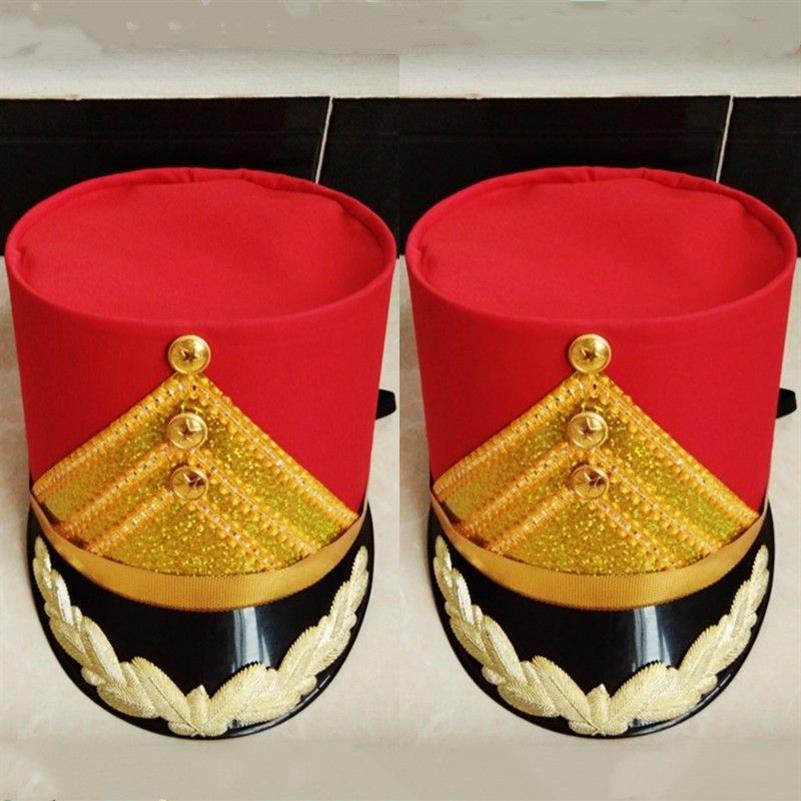 Chapeaux hauts de l'armée de fête rouge pour enfants et adultes, scène scolaire QERFORMANCE, chapeau d'équipe de tambour, garde de musique d'honneur, accessoires militaires Cosp271V