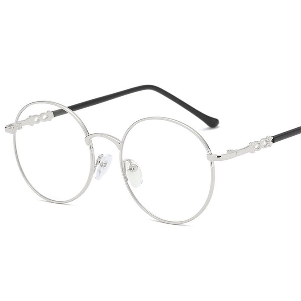 Nouvelles lunettes optiques pour femmes, monture ronde en métal, lentille claire, verre noir et doré, FML3375
