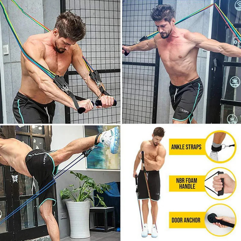 Bungee Resistance Bands Set Exercise with Door Anchor Legs Ankle Straps for Training Physical Therapy Home Workouts 231214