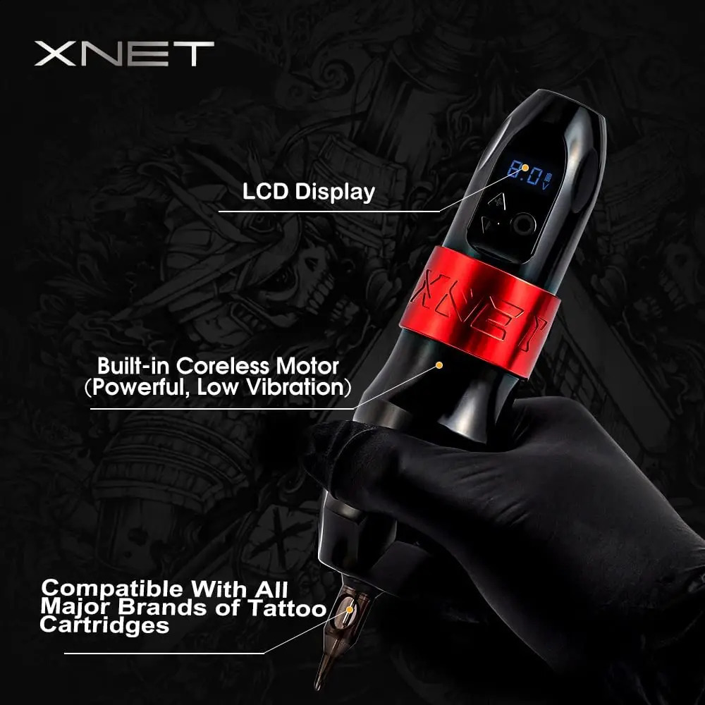 Máquinas de eliminación de tatuajes XNET Titan Máquina inalámbrica Kit de pluma Motor sin núcleo con agarre de 38 mm Batería de 2400 mAh 80 piezas Agujas de cartucho mixto 231214
