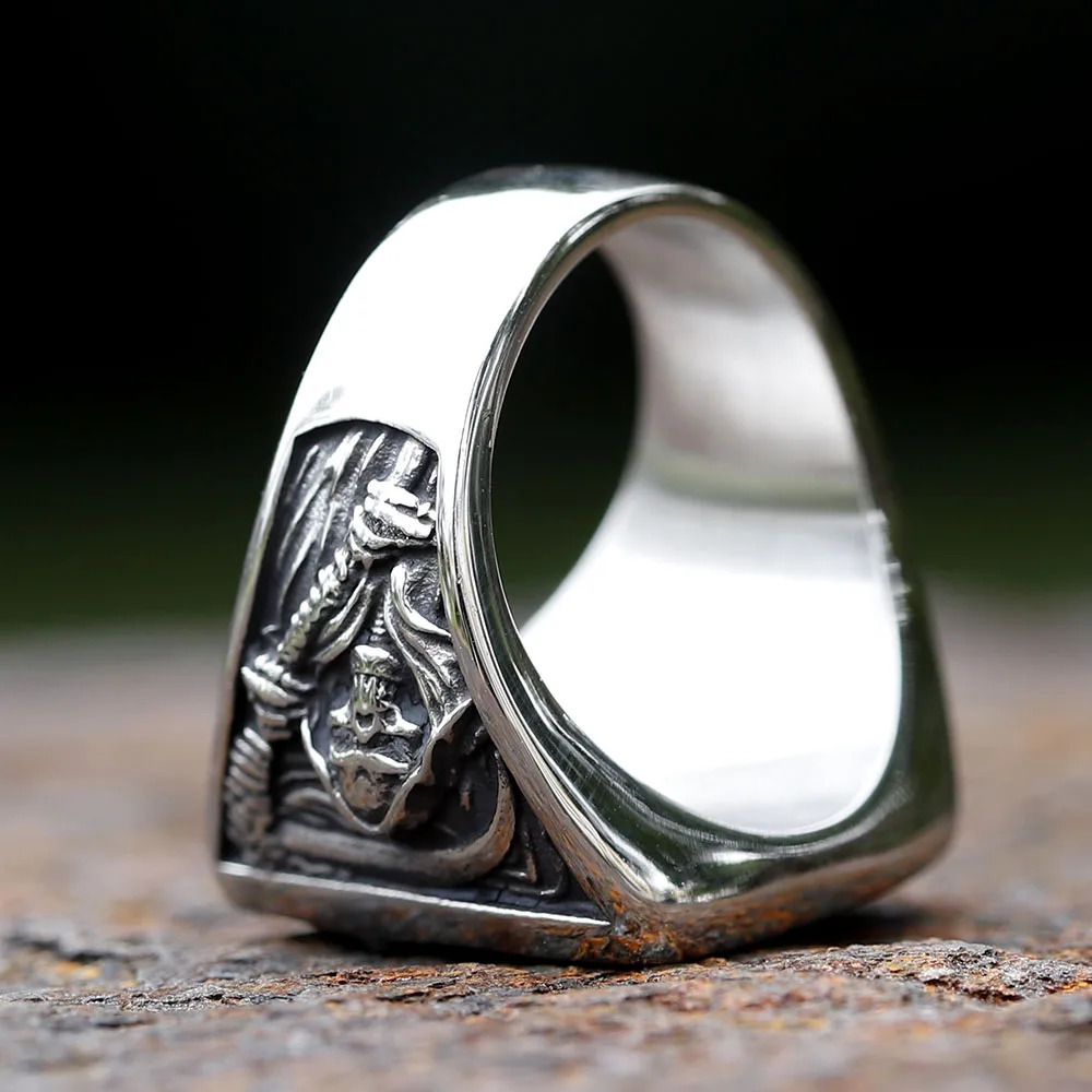 Anillos de boda Retro para hombre Anillo de acero inoxidable 316L Para hombre Muerte Hoz Dominando Anillo de cráneo Para hombre Hip Hop Punk Fiesta Joyería Regalos 231214