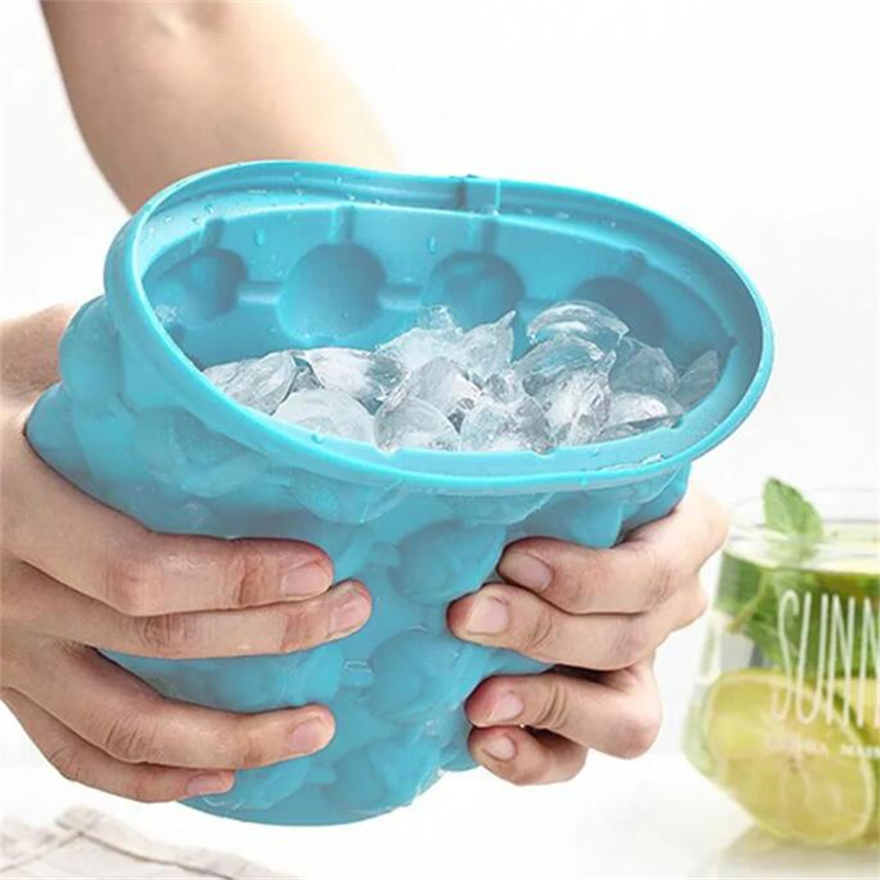 Portable 2 in 1 Large Silicone Ice Cube Mold Maker Tray Bucket Wine Cabinet With Lids Party Beverage Frozen Whiskey Cocktail