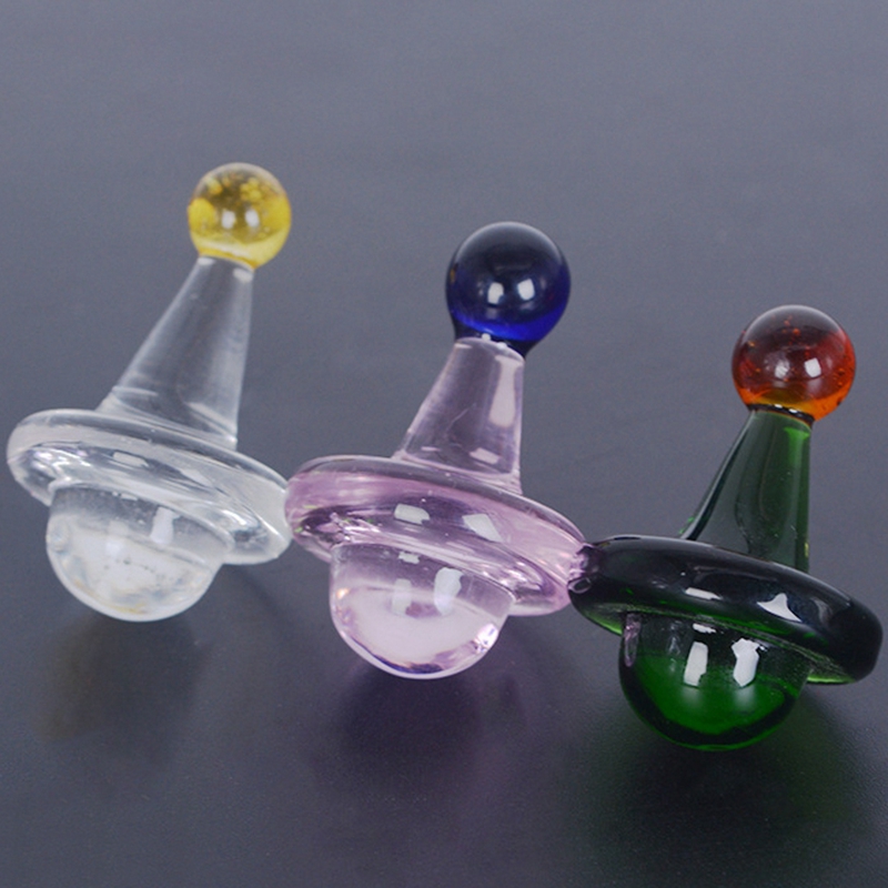 Senaste färgglada UFO -stil tjock glasbubbla kolhydrater 22mm 25mm 30mm filter hatt naglar dabber bongs oljeriggar röker vattenrör handgjorda bong kvarts skålhållare dhl