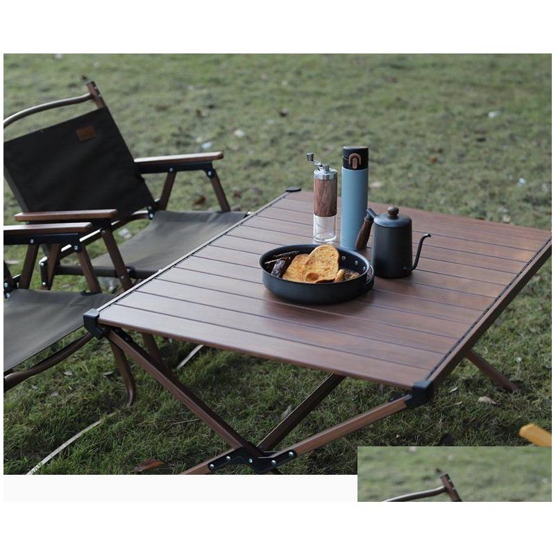 Camp Furniture Aluminum Roll-Top Cam Table Dark Drop Delivery Sports Outdoors Camping Hiking Hiking And Camping Dhpfi