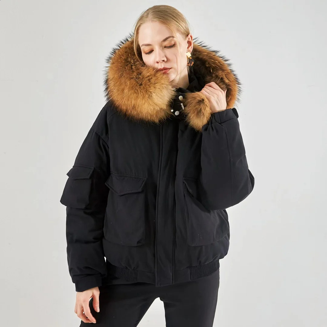 Mulheres Down Parkas Annsirgra Winter Bomber Jacket Mulheres Casaco Branco Duck Down Jacket Super Grande Real Raccoon Fur Collar Destacável Moda Quente 231214